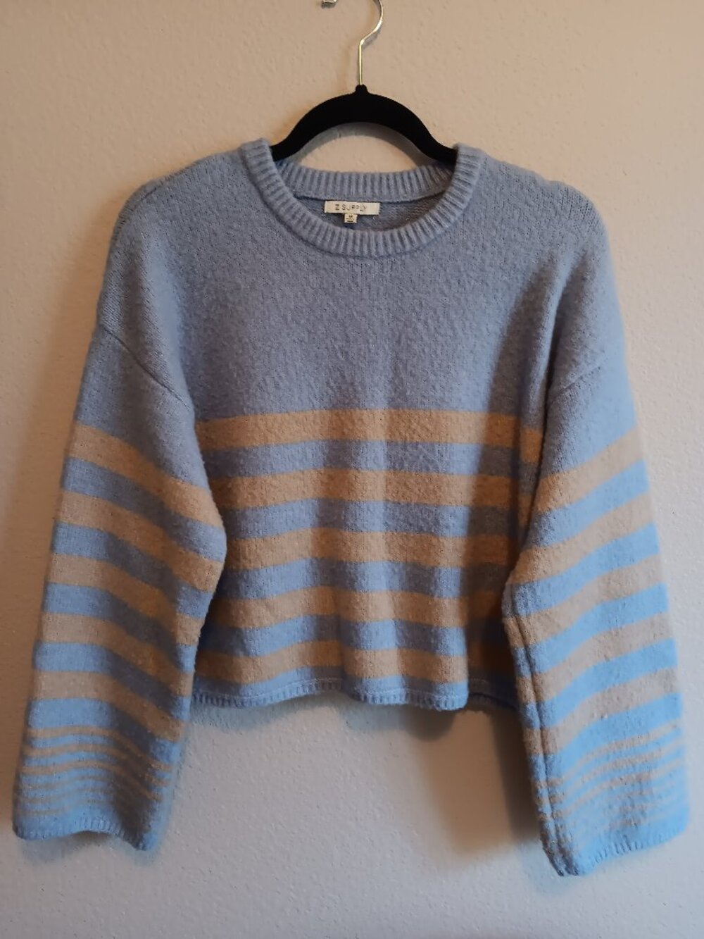 Z Supply Lavender Blue/Tan Pullover Casual Loose Fit Sweater